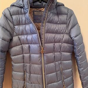 Michael Kors Glossy Light Blue Quilted Packable Puffer Jacket